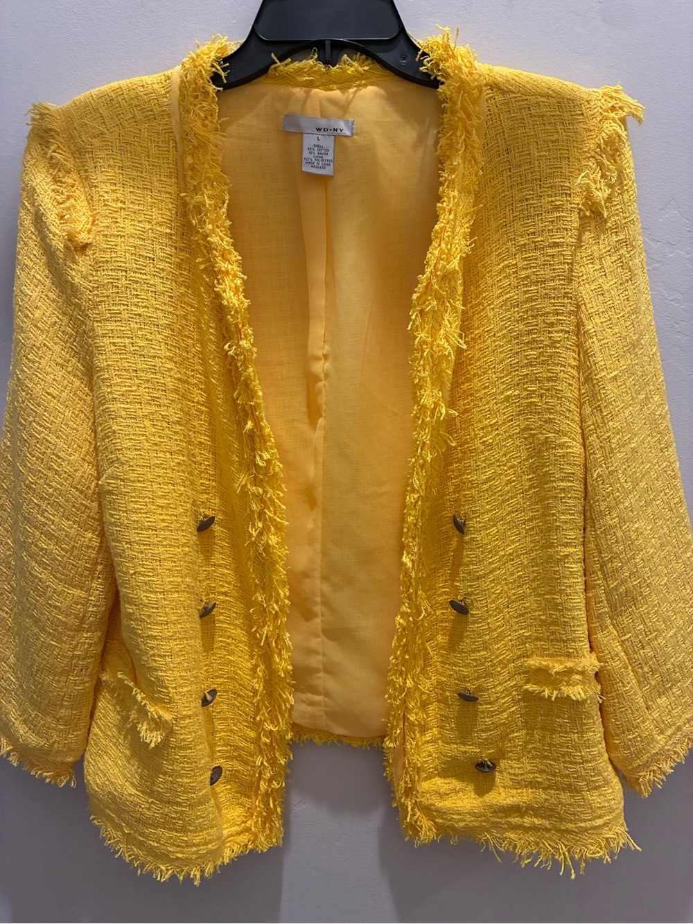 WD.NY Bright Yellow Fringed Tweed Open-Front Jacket